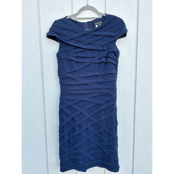 Tadashi Navy Blue Dress, Formal,‎ Flattering, Monochromatic, Cap Sleeves, Sz M - Picture 1 of 8